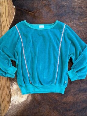 Vtg 80s Wrangler Shirt Velour Pullover Sweatshirt Teal USA Made Women L(fits S)